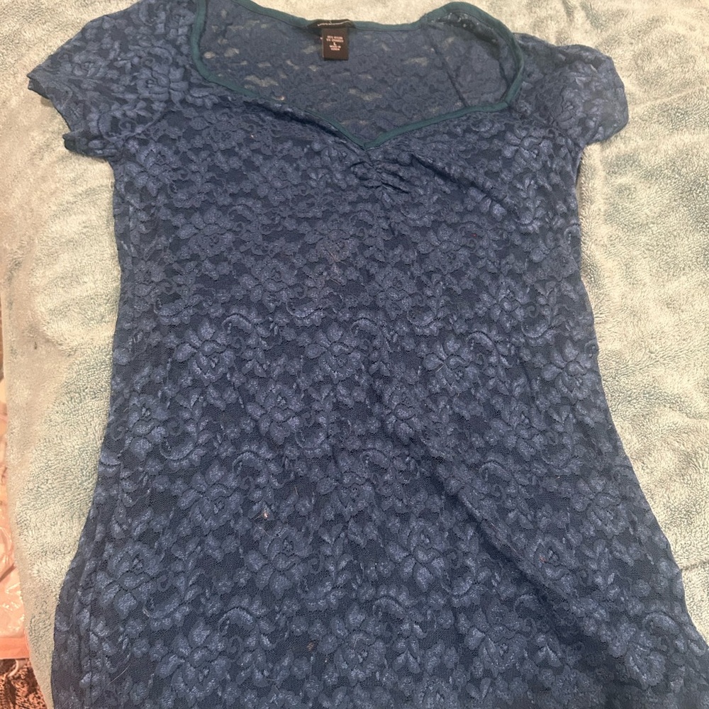 Moda International Deep Blue Lace Top